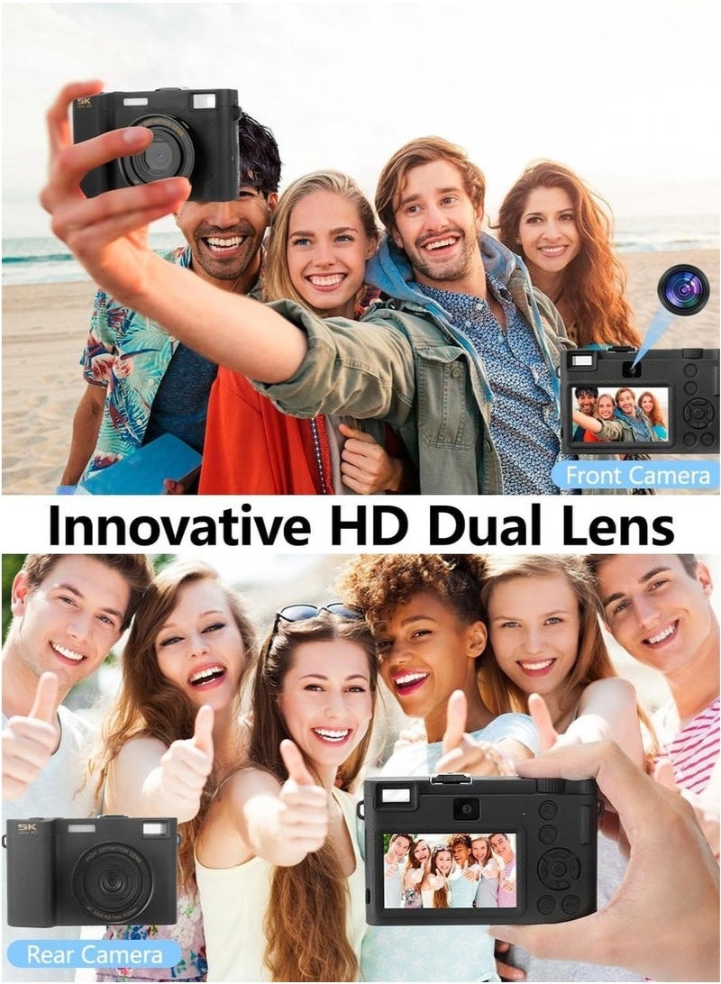 XiuWoo 5K Digital Camera for Photography & Video, 64MP Front and Rear Dual Cameras Vlogging Camera,18X Digital Zoom Anti-Shake Travel Camera, Auto-Focus Point and Shoot Camera with 64G TF Card - Image 3