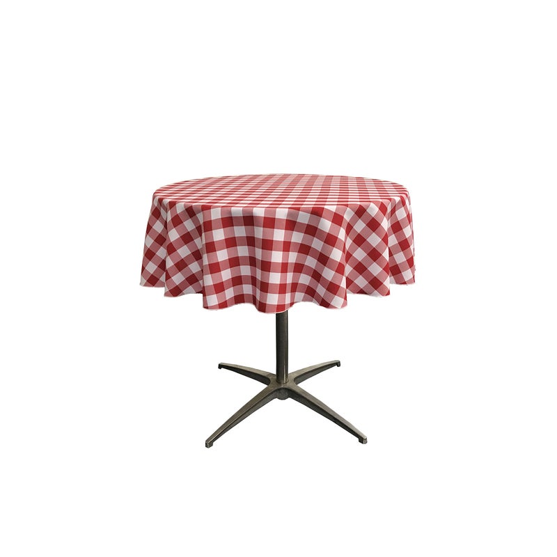 LA Linen Red and White Checkered 51" Round Tablecloth - Classic Style, Double-Sided, Stain & Wrinkle Resistant - Image 2