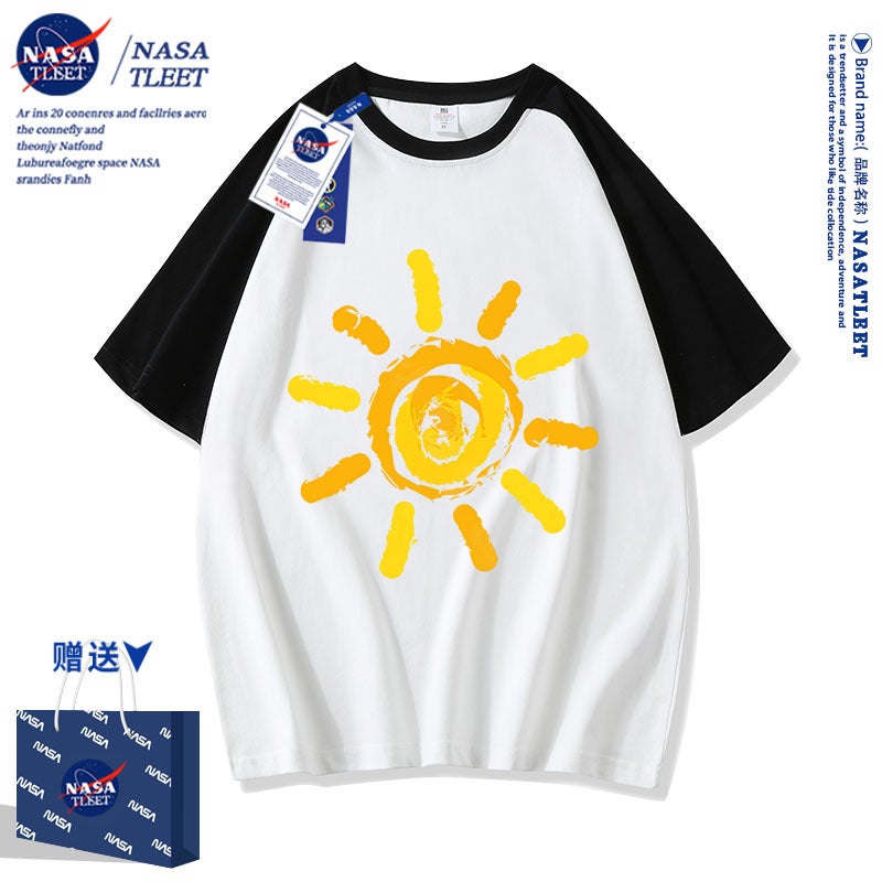 Nasa Joint Boys And Girls Pure Cotton Bottoming Shirt Trbottomy Brand Sun Print Versatile Short-Sleeved Loose T-Shirt - Image 4