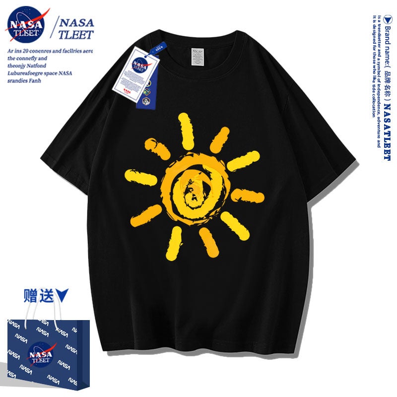 Nasa Joint Boys And Girls Pure Cotton Bottoming Shirt Trbottomy Brand Sun Print Versatile Short-Sleeved Loose T-Shirt - Image 3