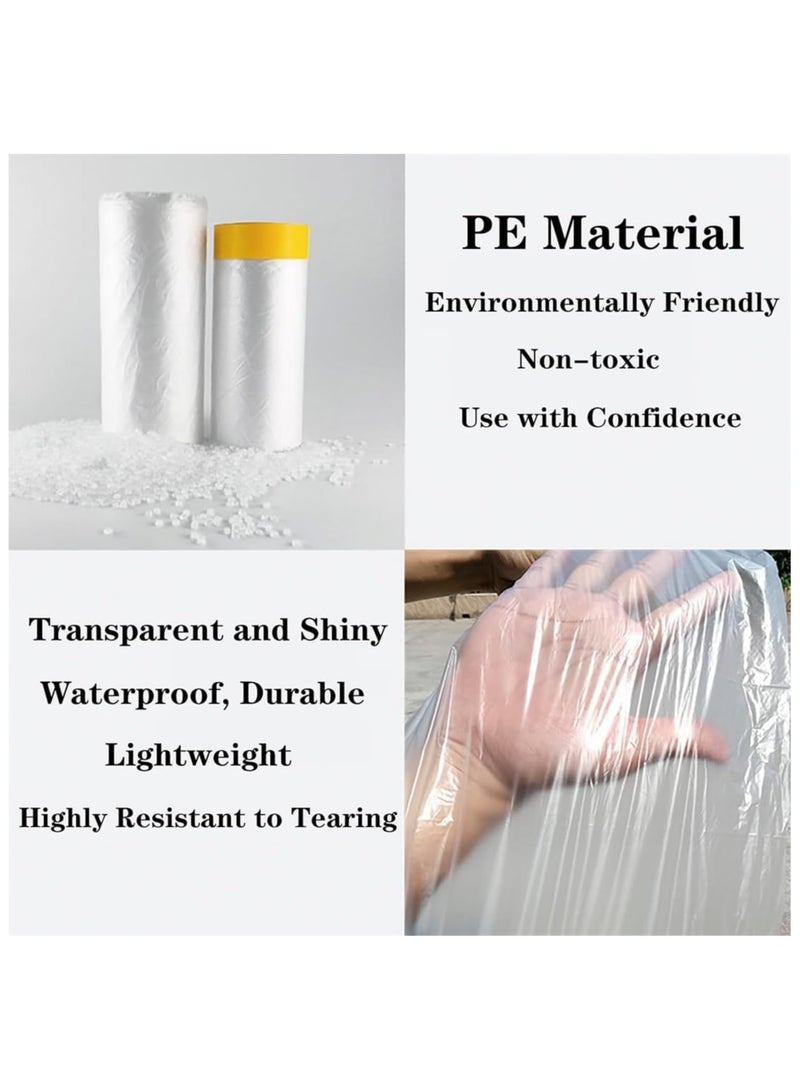 NANAO Masking Film, 2 Roll Painting Drop Film, Window Weatherproof Film, Pre-Taped Drop Cloth for Automotive Furniture Painting Covering, Easy Peel Pasting, 13FT in Width, 65.5FT in Length - Image 3