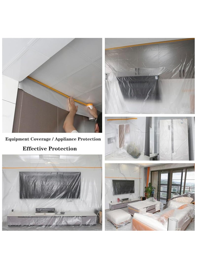 NANAO Masking Film, 2 Roll Painting Drop Film, Window Weatherproof Film, Pre-Taped Drop Cloth for Automotive Furniture Painting Covering, Easy Peel Pasting, 13FT in Width, 65.5FT in Length - Image 2