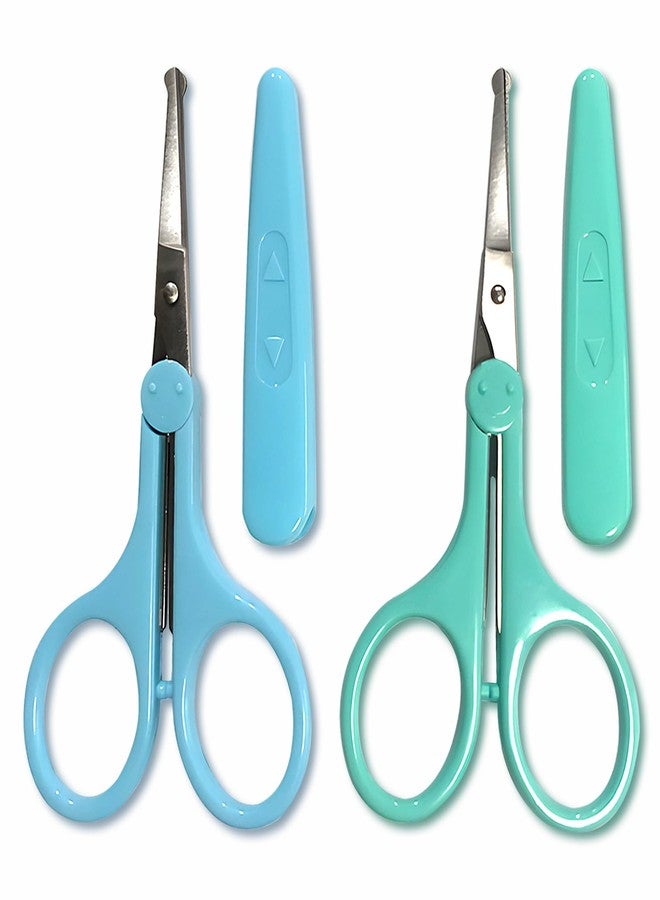 Kootinn 2-Pack Eyebrow Scissors, Precision Small Scissors for Facial, Nose, Eyebrow, Mustache, and Beard Hair Trimming & Grooming, Safety Edge, Long Cap (Blue and Green). - Image 1