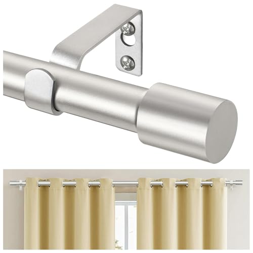 TONIAL Silver 3/4 Curtain Rods for Windows 20 to 53 Inch, Adjustable Splicing Window Curtains rod 32 to 58 Inch(2.6 to 4.8 ft), Decorative Single Drapery Rod with Modern Cap Finial - Image 1
