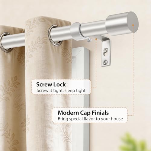 TONIAL Silver 3/4 Curtain Rods for Windows 20 to 53 Inch, Adjustable Splicing Window Curtains rod 32 to 58 Inch(2.6 to 4.8 ft), Decorative Single Drapery Rod with Modern Cap Finial - Image 4
