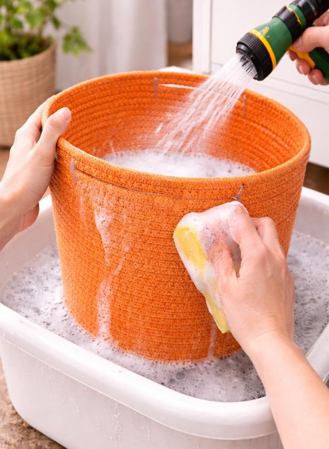 ADHIGAMS Cotton Storage Basket for Home Organization | Soft Fabric Organizer Bin for Clothes, Toys, Laundry, Shelf Storage | Durable Foldable Utility Basket 23x25cm Orange - Image 5