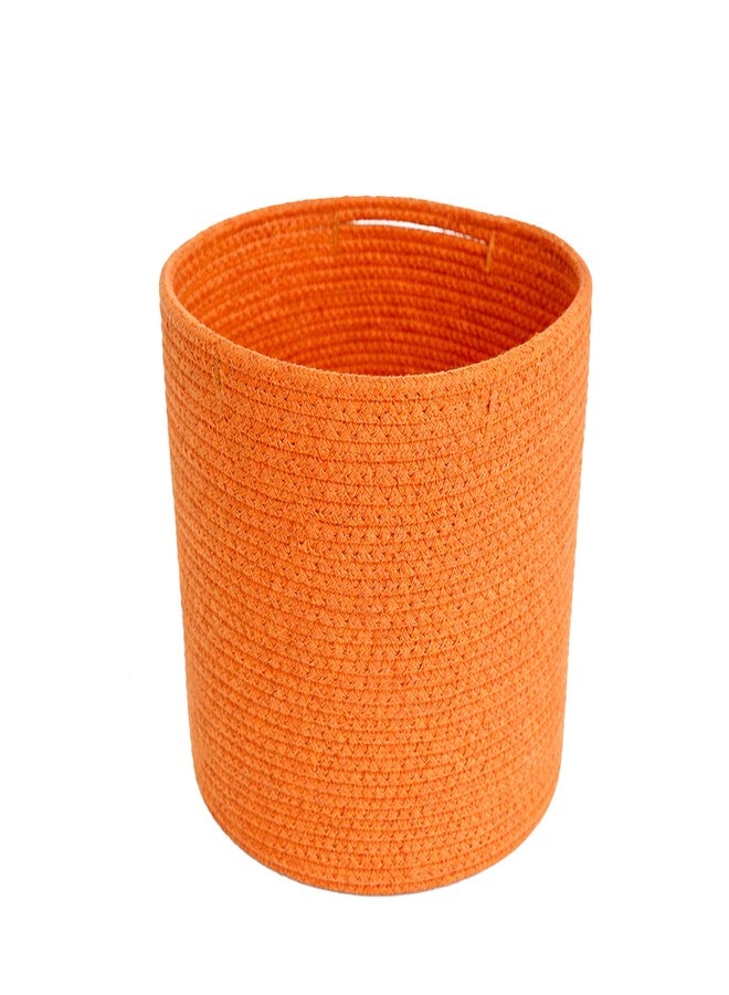 ADHIGAMS Cotton Storage Basket for Home Organization | Soft Fabric Organizer Bin for Clothes, Toys, Laundry, Shelf Storage | Durable Foldable Utility Basket 23x25cm Orange - Image 1