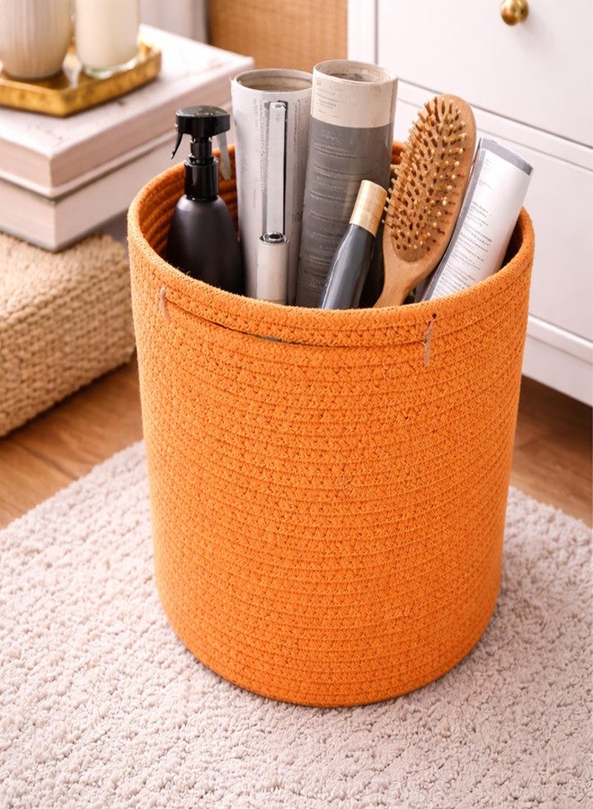 ADHIGAMS Cotton Storage Basket for Home Organization | Soft Fabric Organizer Bin for Clothes, Toys, Laundry, Shelf Storage | Durable Foldable Utility Basket 23x25cm Orange - Image 3
