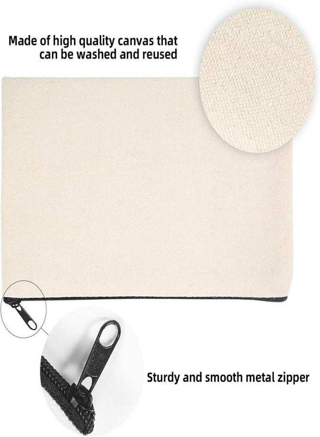 Metsi 10 Pack Canvas Makeup Pouch - Cosmetic Pouches with Zipper, DIY Plain Toiletry Bags for Women, Travel, Weddings, Stationery, Gifts, Beige - Image 3