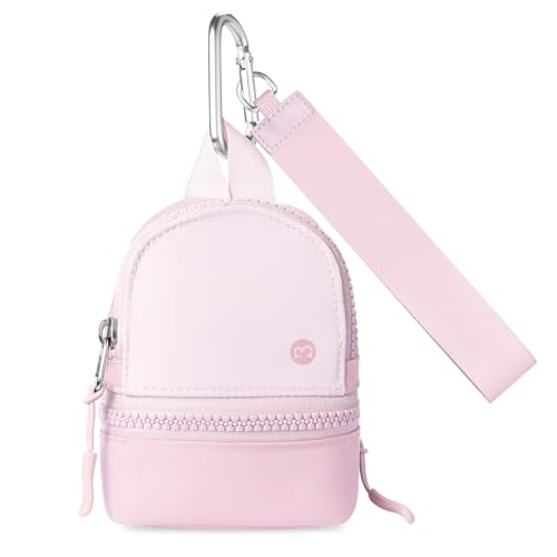 Babysun Mini Backpack Keychain Wristlet Pouch Small Change Coin Purse Cute Zipper Wallet With 3 RFID Card Slots For Women/Men Airpods Cosmetics (Baby Pink) - Image 1