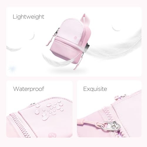 Babysun Mini Backpack Keychain Wristlet Pouch Small Change Coin Purse Cute Zipper Wallet With 3 RFID Card Slots For Women/Men Airpods Cosmetics (Baby Pink) - Image 5