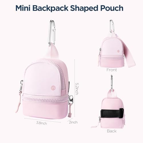 Babysun Mini Backpack Keychain Wristlet Pouch Small Change Coin Purse Cute Zipper Wallet With 3 RFID Card Slots For Women/Men Airpods Cosmetics (Baby Pink) - Image 2