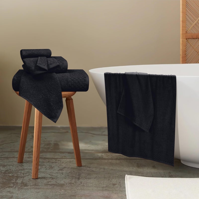 ملكي خاص MyOwn Premium Cotton 6 Pack Placel Conting for Bathroom يحتوي على 2 مناشف حمام 28 × 55 بوصة 2 مناشف اليد 16x24 بوصة و 2 غسول 12x12 بوصة مثالية كل يوم استخدام مضغوط وخفيف - أسود - أسود - أسود - أسود - أسود - Image 4
