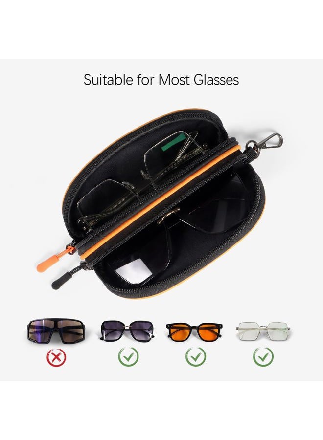 Tangoner Double Eyeglasses Case Soft Portable Zipper Sunglasses Pouch with Keychain Clip for Men Women, Orange, One size - Image 2
