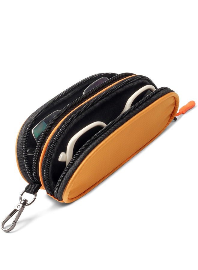 Tangoner Double Eyeglasses Case Soft Portable Zipper Sunglasses Pouch with Keychain Clip for Men Women, Orange, One size - Image 1