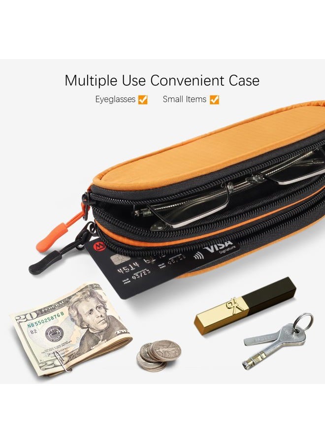 Tangoner Double Eyeglasses Case Soft Portable Zipper Sunglasses Pouch with Keychain Clip for Men Women, Orange, One size - Image 5