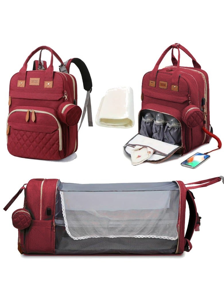 ارينا شنطة ظهر لتغيير حفاضات الأطفال متعددة الألوان -مساحة تخزين واسعة - مثالية للسفر (منفذ شحن USB، سرير محمول، مقاومة للماء) - مزودة بحزامين مريحين للكتف وجيوب عديدة لتنظيم - Image 1