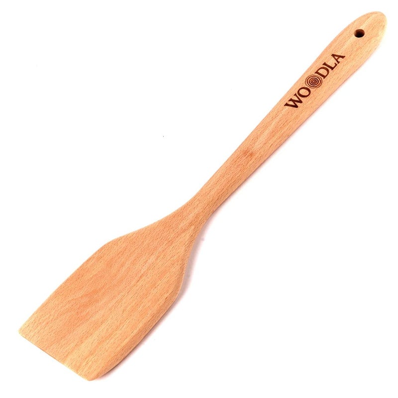 Woodla Wood Spatula Non Scratch Wooden Turner for Cast Iron Nonstick Cookware Flat Long Handle Kitchen Utensil 14 Inch Beech