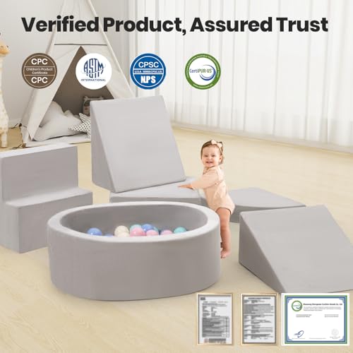 Rinnebbit 7Piece Foam Climbing Blocks for Toddlers Baby Climb and Crawl Soft Play Set with Ball Pit Machine Washable Cover Indoor Activity Play Structure Climbing Toys for Toddlers 13 Gray - Image 5