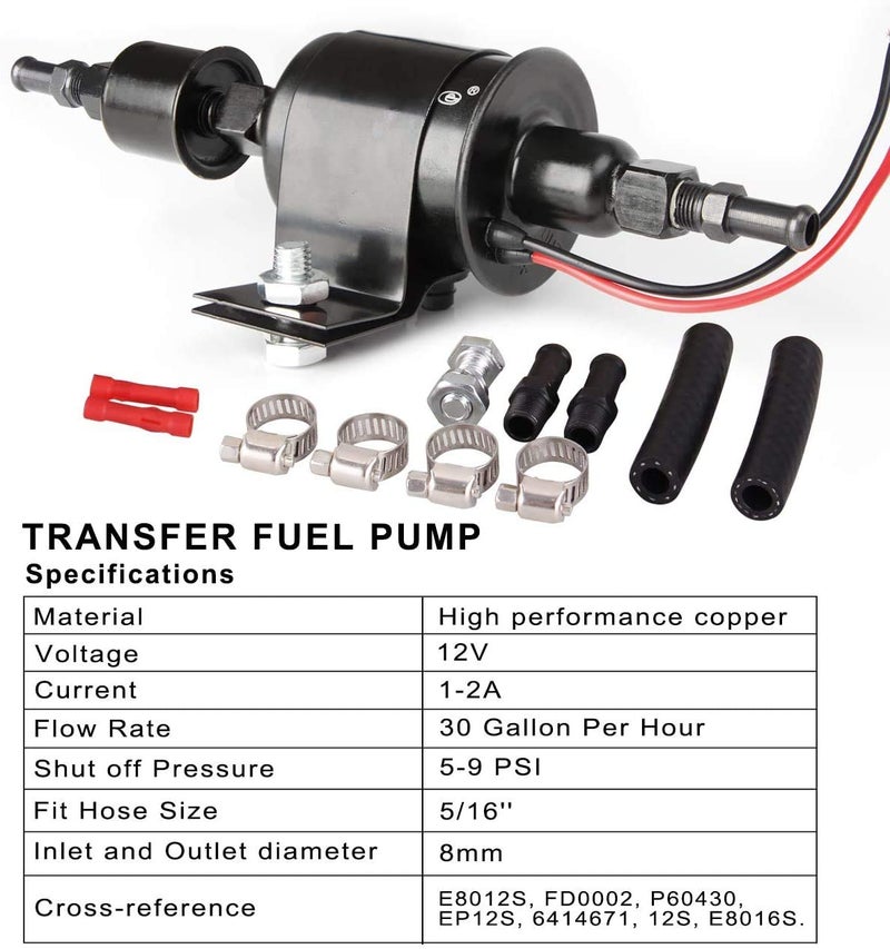 CarBole مضخة وقود كهربائية عالمية 12 فولت من كار بول 5-9 PSI 30GPH لنقل البنزين والديزل لمحرك الكربوراتور E8012S E8016S EP12S FD0002 (أسود) - Image 2