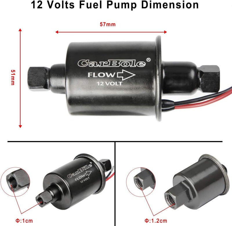 CarBole مضخة وقود كهربائية عالمية 12 فولت من كار بول 5-9 PSI 30GPH لنقل البنزين والديزل لمحرك الكربوراتور E8012S E8016S EP12S FD0002 (أسود) - Image 4