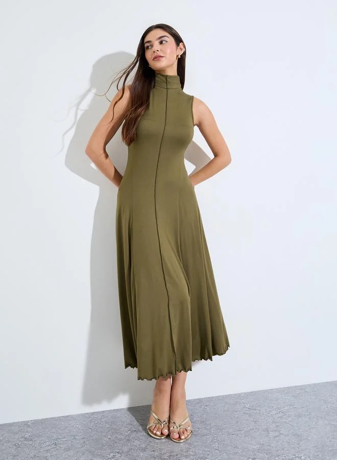Styli Green Sleeveless A-Line Maxi Dress