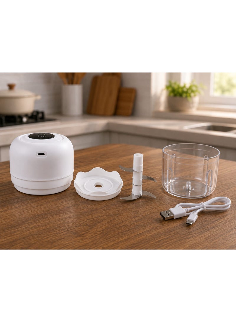 Mini Rechargeable Electric Food Chopper – 3 Sharp Blades, Cordless Food Processor for Garlic, Onion, Vegetables & Meat – White - Image 1