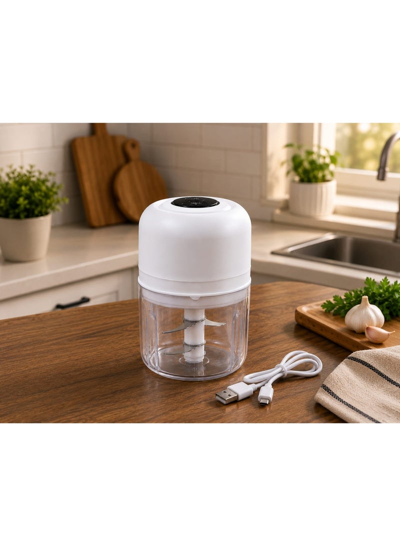 Mini Rechargeable Electric Food Chopper – 3 Sharp Blades, Cordless Food Processor for Garlic, Onion, Vegetables & Meat – White - Image 2