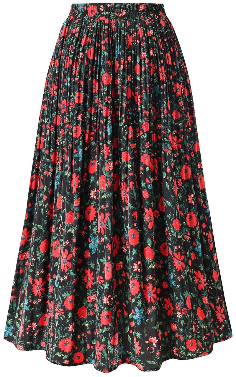 Basoteeuo Pleated Skirts for Women Chiffon Midi Long Length Trendy Summer High Waisted A Line Ladies Skirt Floral BZ06 L - Image 1