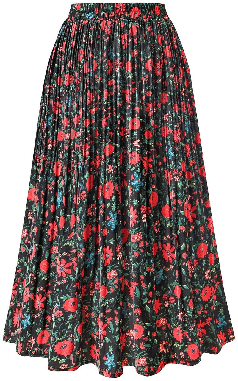 Basoteeuo Pleated Skirts for Women Chiffon Midi Long Length Trendy Summer High Waisted A Line Ladies Skirt Floral BZ06 L - Image 4