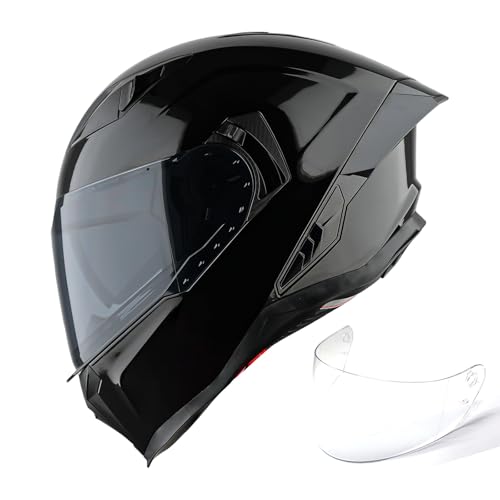 1Storm Motorcycle Full Face Helmet for Adults Men and Women Street Bike Racing Helmet DOT Approved with one Extra Clear Shield: KT828 Glossy Black - Image 1