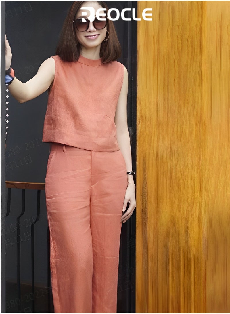 REOCLE Sleeveless Sports Casual Suit Summer New Style Women's Short Loose T-shirt Trousers Two-piece Set for Women  - Image 2