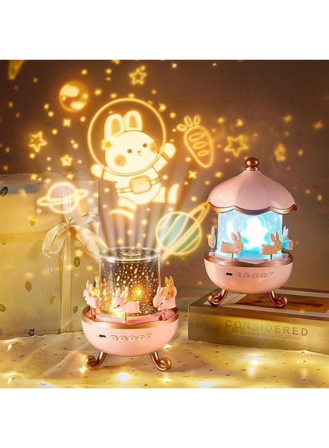 Rabbit-shaped rotating night projector, 6 rotating LED lights, 360-degree rotation, star projection lighting for a magical atmosphere in the children's room, rotating rabbit night lamp for children's room decor (rabbit-shaped night light) - Image 3