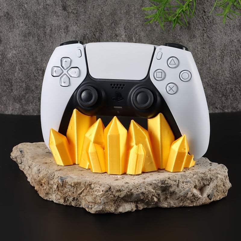 حامل وحدة تحكم PS4 وPS5 على شكل بلورة صفراء، ديكور مكتبي مصنوع يدويًا، حامل عرض غير منتظم - Image 4