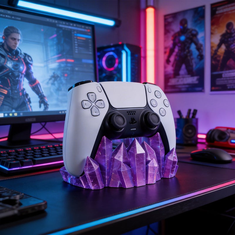 حامل وحدة تحكم PS4 وPS5 على شكل بلورة صفراء، ديكور مكتبي مصنوع يدويًا، حامل عرض غير منتظم - Image 5
