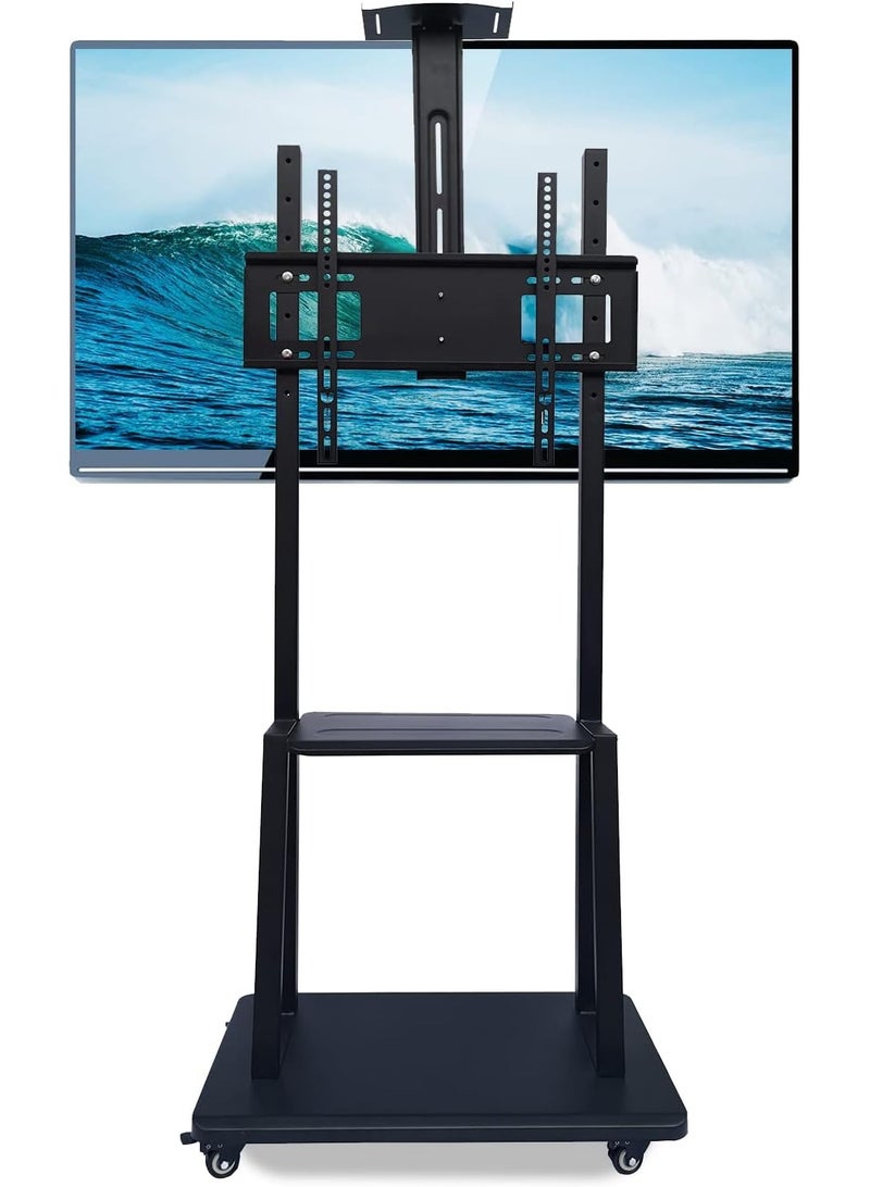 RaboS حامل تلفزيون متنقل بعجلات لأجهزة تلفزيون LED مسطحة/منحنية مقاس 60 إلى 100 بوصة، حامل تلفزيون بارتفاع - Image 1