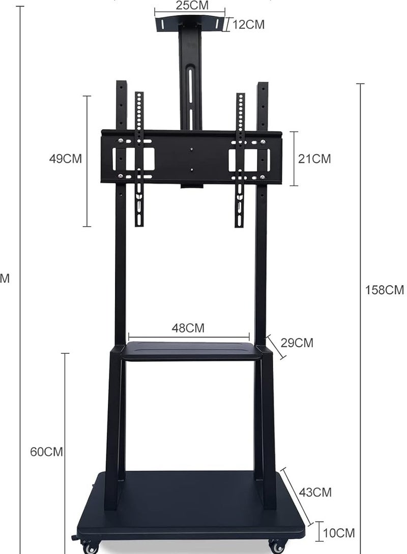 RaboS حامل تلفزيون متنقل بعجلات لأجهزة تلفزيون LED مسطحة/منحنية مقاس 60 إلى 100 بوصة، حامل تلفزيون بارتفاع - Image 2