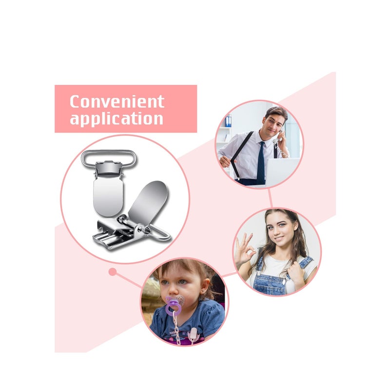 SOLARAE 100 Pieces Metal Pacifier Suspender Clips Straps Holder Fasteners Clips Baby Pacifier Suspender Snap Heavy Duty Fasteners Clips for Making Pacifier Holders Bib Bed Sheet Fasteners Toy Clip - Image 2