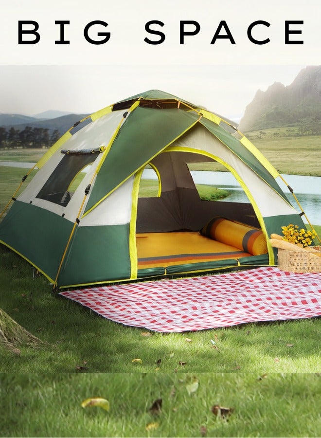 Outdoor.Market Camping Tent 4–5 Person, 1-Minute Quick Setup Pop-Up Family Tent with 2 Doors & 2 Windows, Waterproof & Windproof Outdoor Tent for Camping, Hiking, Beach & Travel – Green & White - Image 1
