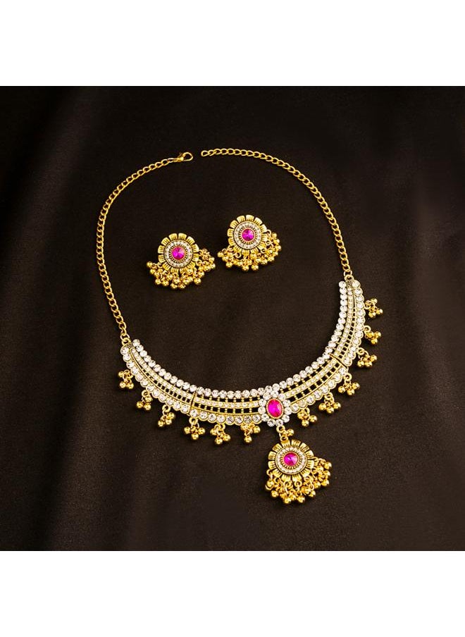 NIBEMINENT European And American Retro Moonstone Necklace Pearl Earrings Metallic Bohemian Style Jewelry Set 