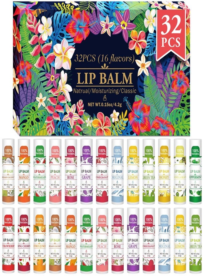 VISRIE 32 Pack Lip Balm, Natural Lip Balm Bulk with Vitamin E and Coconut Oil, Bulk Lip Balms for Dry Lips-16 Flavors - Image 1