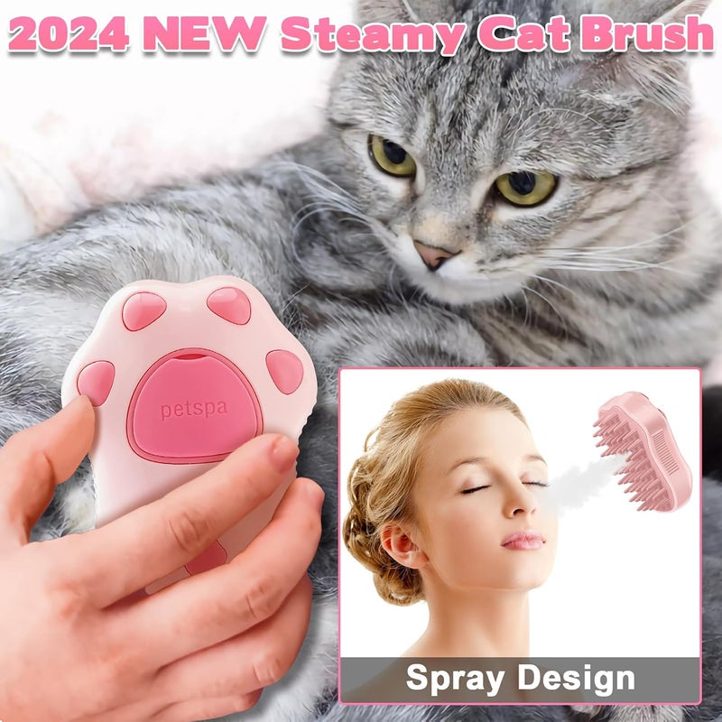 OneNine Steamy Cat Brush, 3 in 1 Multifunctional Spray Cat Grooming Brush for Shedding, Self Cleaning Pet Grooming Tool for Long and Short Hair Dogs and Cats to Remove Tangled and Loose Hair - Image 2