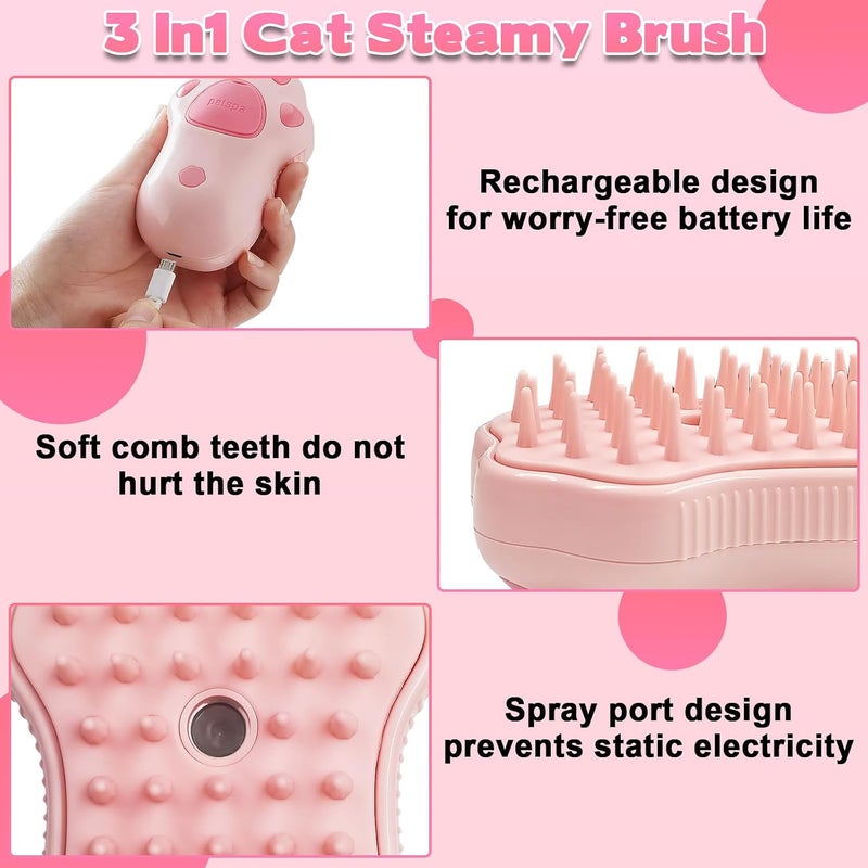 OneNine Steamy Cat Brush, 3 in 1 Multifunctional Spray Cat Grooming Brush for Shedding, Self Cleaning Pet Grooming Tool for Long and Short Hair Dogs and Cats to Remove Tangled and Loose Hair - Image 4