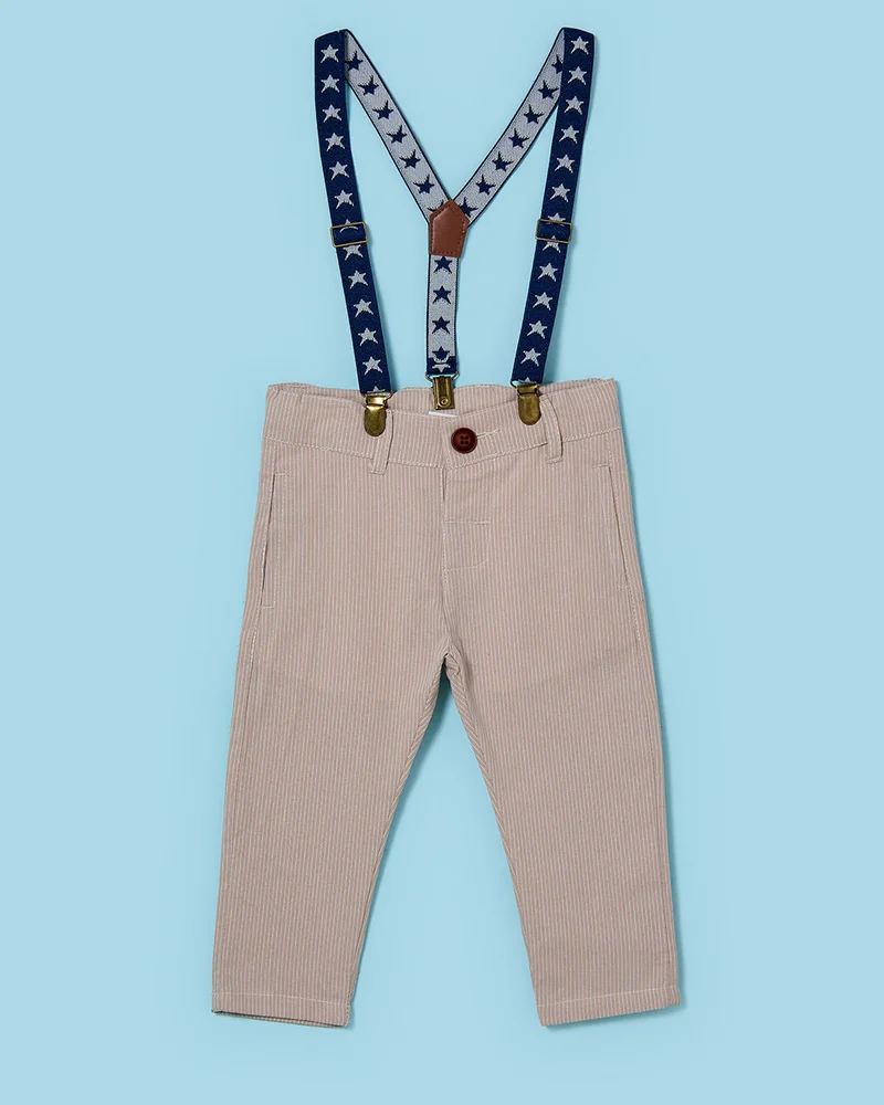 Redtag Infant Boys Beige Plain Trousers With Suspender