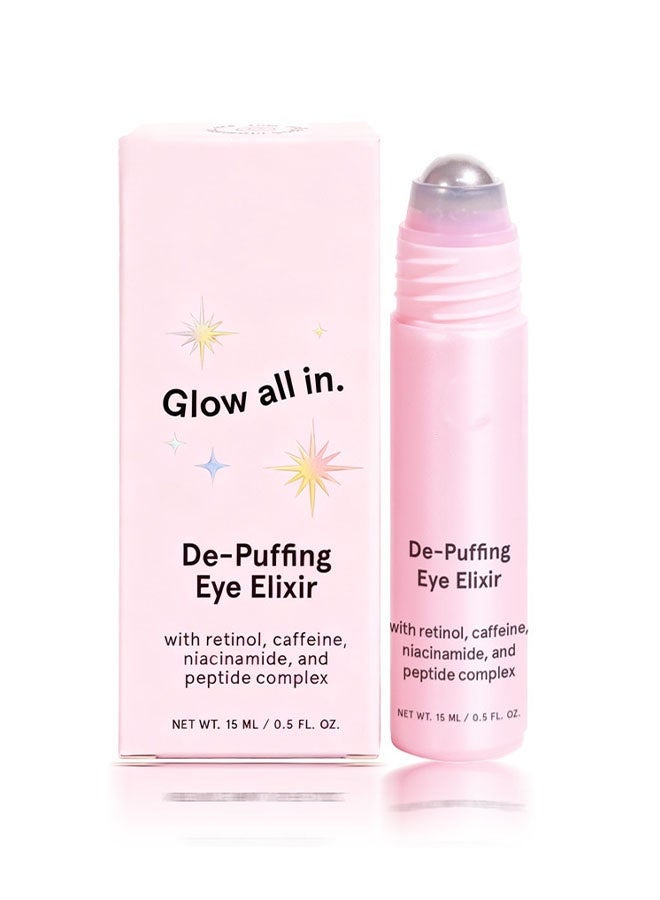 PHANSTA De-Puffing Eye Elixir，Under Eye Brightener Roller | Travel Size Toiletries - Retinol & Caffeine Eye Serum for Puffiness, Dark Circles, Wrinkles  15ml - Image 1
