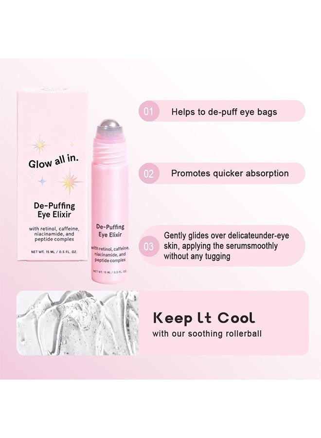 PHANSTA De-Puffing Eye Elixir，Under Eye Brightener Roller | Travel Size Toiletries - Retinol & Caffeine Eye Serum for Puffiness, Dark Circles, Wrinkles  15ml - Image 4