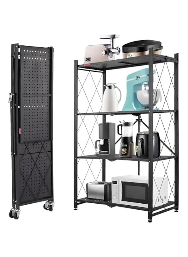 بيوينتي رفوف التخزين المحمولة مع تصميم متداول ، هيكل معدني ثقيل للحصول على أقصى قدرة ، مثالي للاستخدام في المرآب والمطبخ والقبو (أسود ، 4 طبقات) - Image 1