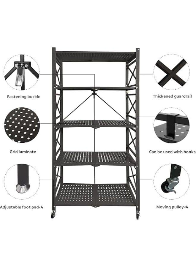 بيوينتي رفوف التخزين المحمولة مع تصميم متداول ، هيكل معدني ثقيل للحصول على أقصى قدرة ، مثالي للاستخدام في المرآب والمطبخ والقبو (أسود ، 4 طبقات) - Image 4
