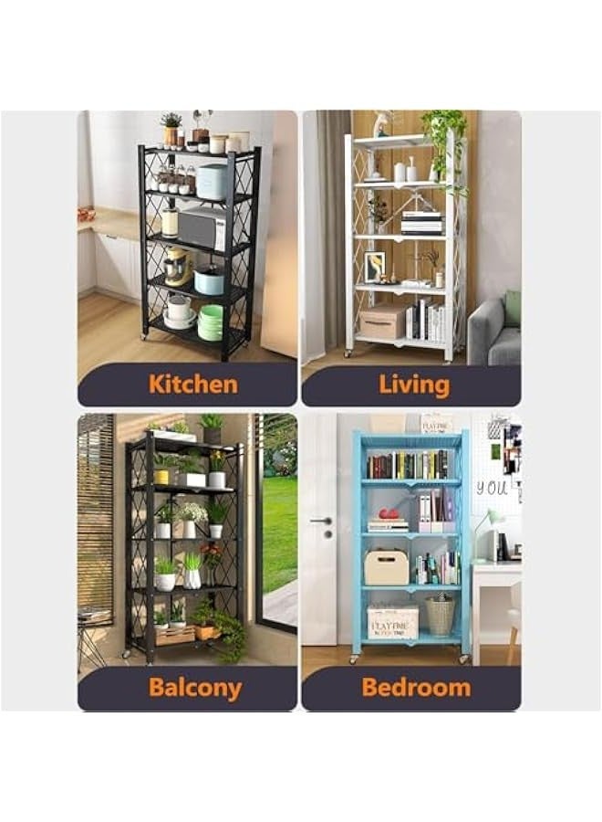 بيوينتي رفوف التخزين المحمولة مع تصميم متداول ، هيكل معدني ثقيل للحصول على أقصى قدرة ، مثالي للاستخدام في المرآب والمطبخ والقبو (أسود ، 4 طبقات) - Image 5