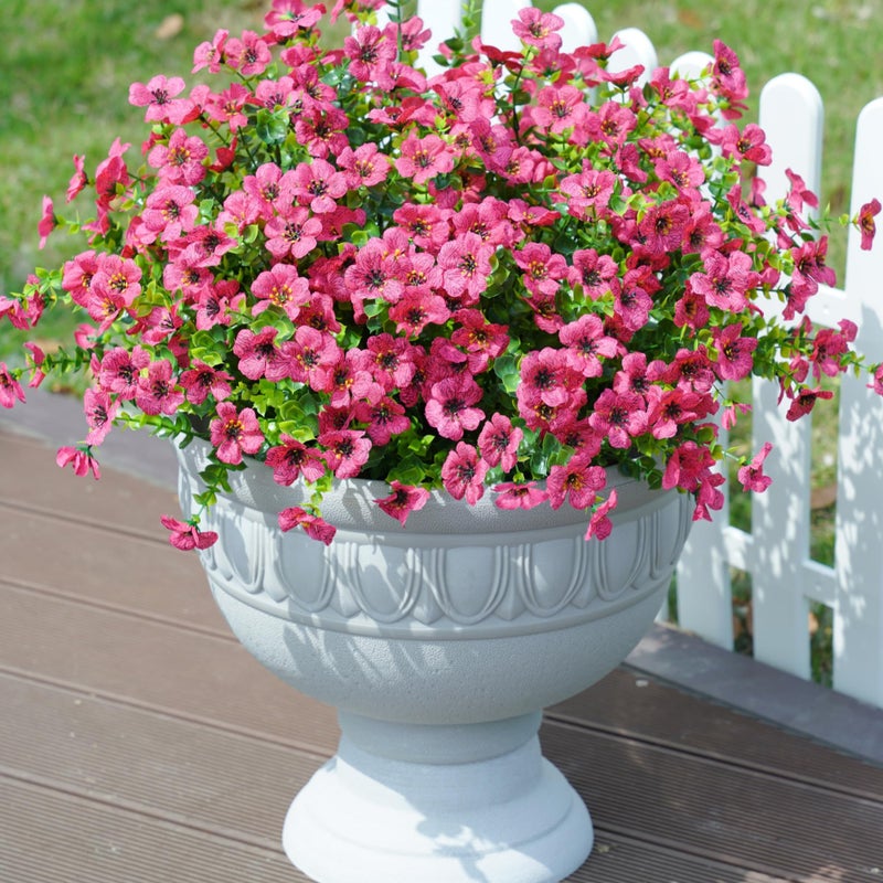 florisso Artificial Fake Plants Flowers for Outdoor Outside Summer Decoration, 12 Bundles Faux Silk Hotpink Daisy UV Resistant Realistic for Porch Patio Home Window Box Yard Garden Planter - Image 1